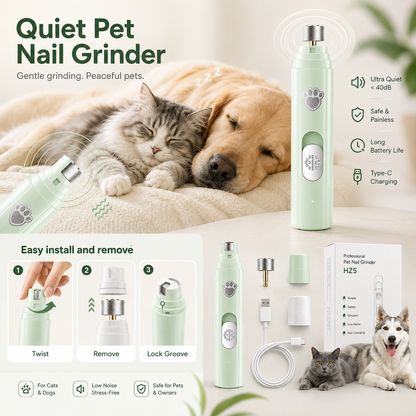 Rechargeable Electric Dog Nail Grinder - Painless Trimming for Small and Large Pets with Adjustable Speeds and Diamond Grinding Wheel