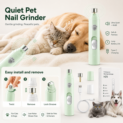 Rechargeable Electric Dog Nail Grinder - Painless Trimming for Small and Large Pets with Adjustable Speeds and Diamond Grinding Wheel